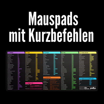 Padlys - Office Mauspad Deutsch – Tastenkombinationen – Made in Germany