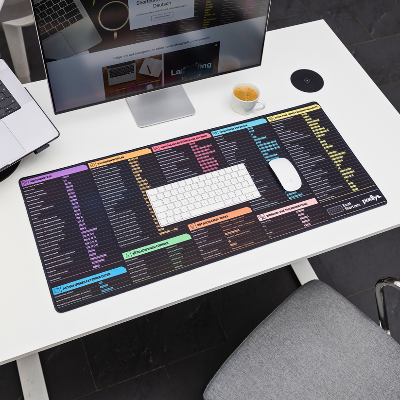 Excel Spickzettel Schreibtischunterlage 80x30cm - Shortcuts Für Office