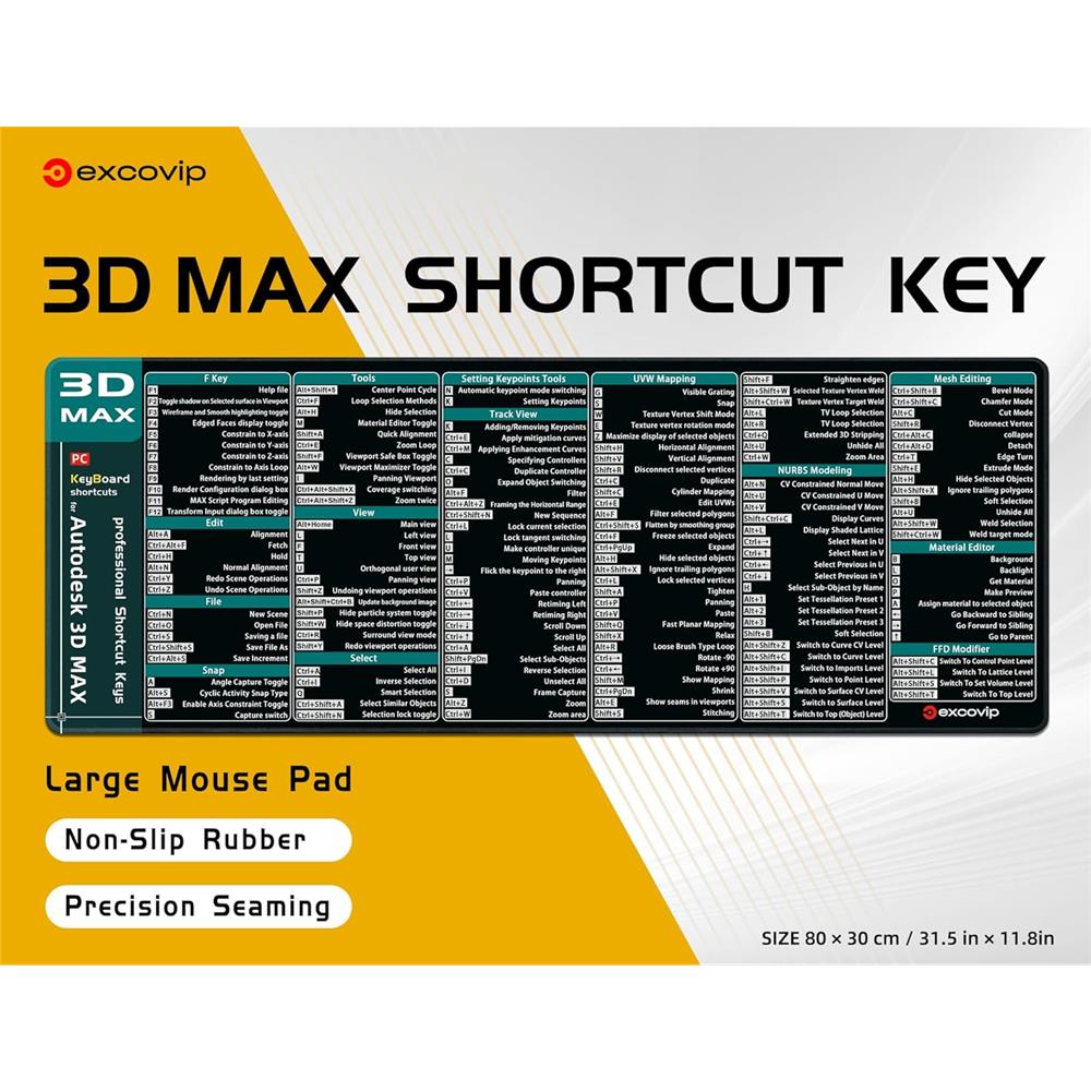 3D Studio Max Shortcuts Mauspad XXL für 3D-Modellierung Lernen - padlys.