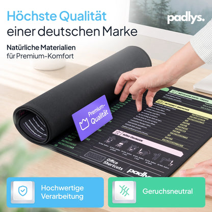 Aufgerolltes Excel Mauspad Deutsch mit vernähten Kanten und abriebfester Oberfläche