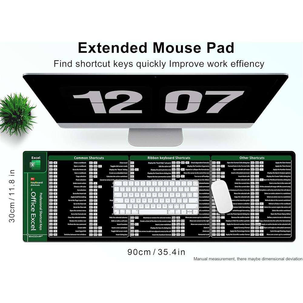 Excel Shortcut Mauspad XXL für Büro & Home-Office, Exel Lernen - padlys.