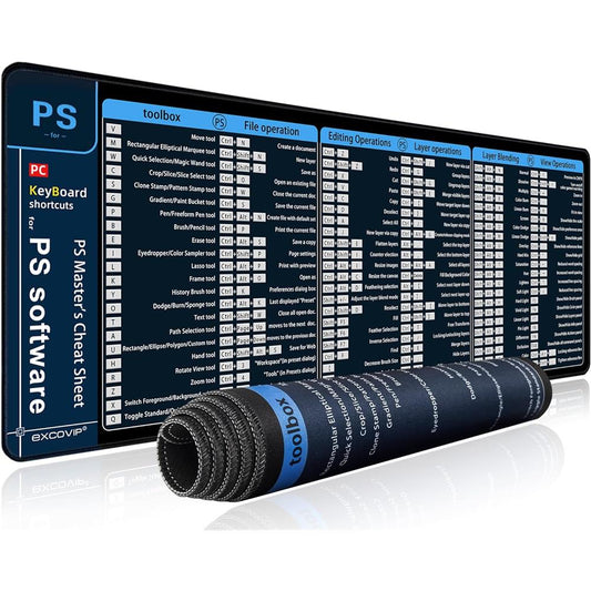 Photoshop Shortcuts Mauspad XXL für Foto- und Videobearbeitung Lernen - padlys.