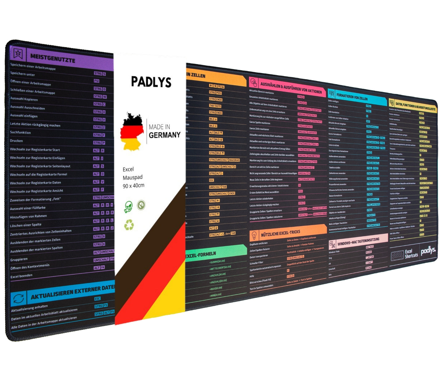 Padlys - Excel Mauspad Deutsch – Tastenkombinationen – Made in Germany
