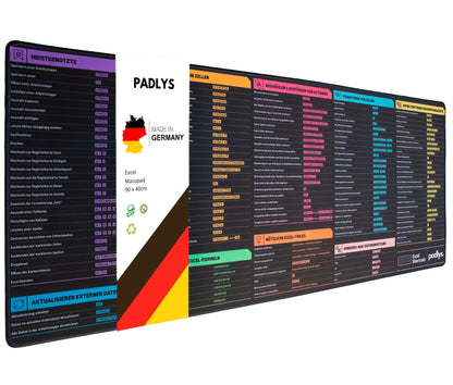 Padlys - Excel Mauspad Deutsch – Tastenkombinationen – Made in Germany